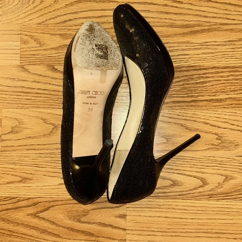 Jimmy Choo Pumps Women’s Size 8.5 in Black Glitter - Picture 5 of 6